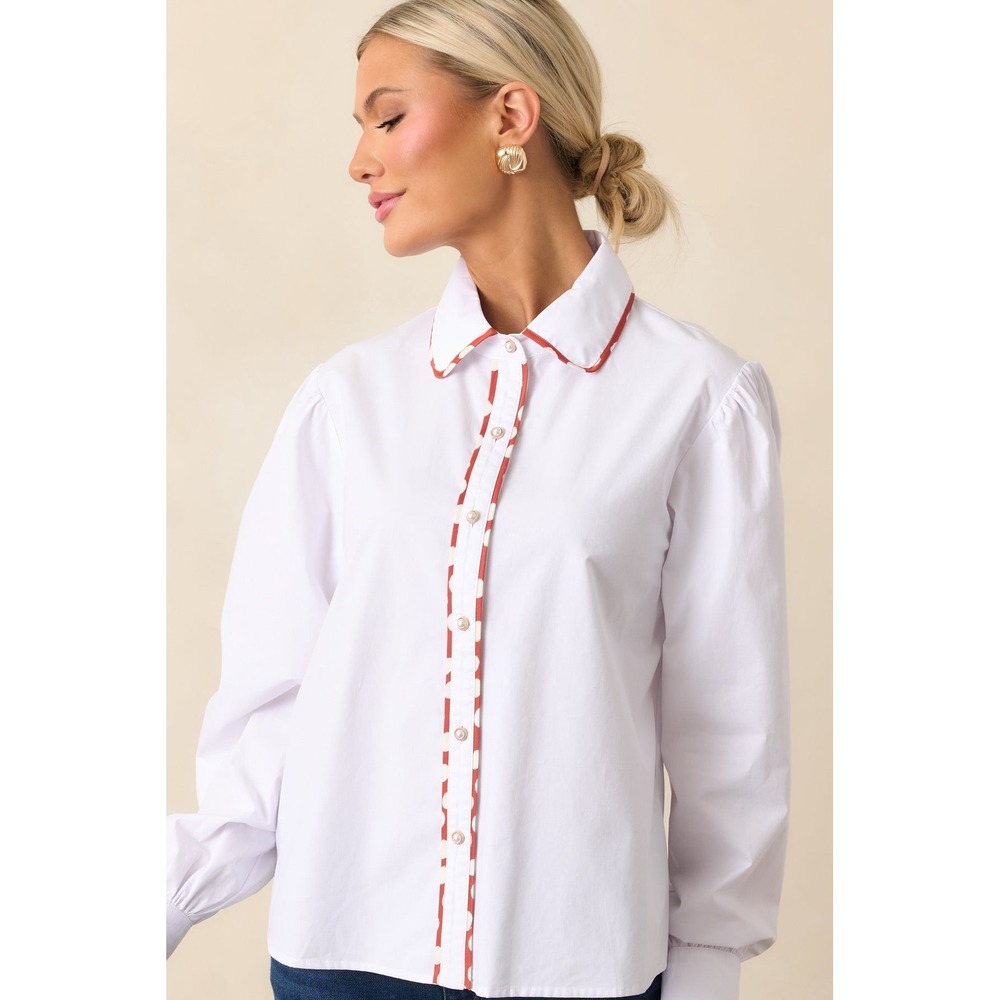NWT Prosperina Vivian White Cotton Contrast Trim Top / Size M / never worn